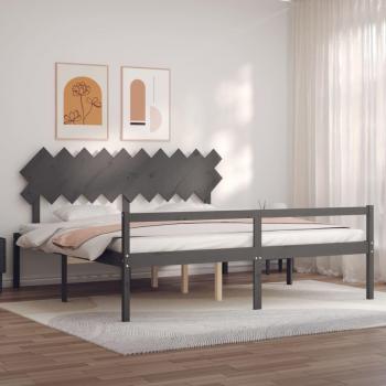 Cama para ancianos con cabecero gris 200x200 cm madera maciza Vidaxl