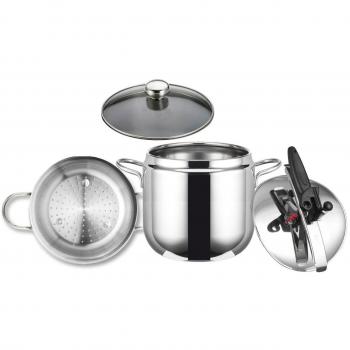 inoxriv cuscussiera y olla a presión, acero inoxidable 18/10 y vidrio templado para el Tapa, Capacidad LT. 9