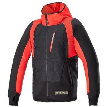 Chaqueta de Moto Alpinestars MO.ST.EQ Hybrid con Capucha, color Negro-Rojo Llama, talla L, textil