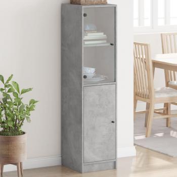 Aparador con puerta de vidrio gris hormigón 35x37x142 cm Mueble de Almacenaje de Salón Buffet para salón Armario Auxiliar Armario de Almacenamiento