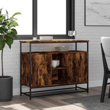 Aparador de madera de ingeniería 100x35x80 cm en roble ahumado, mueble de almacenaje para salón, buffet, armario auxiliar y armario de almacenamiento