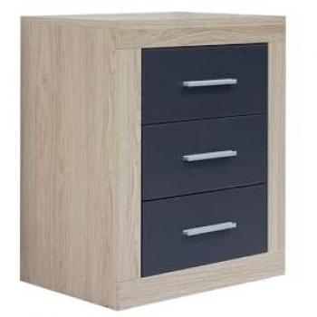 Mesita de Noche Kiara 3 Cajones Cambria y Blanco 50x60 cm