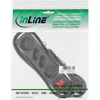 Regleta de enchufes InLine® 4 salidas, 2x Schutzkontakt + 2x Euro, negra, 5m