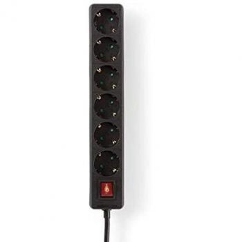 Nedis EXSO615F2BK Regleta | Contacto con Protección e Interruptor de Encendido/Apagado | 6 Tomas | 1,5 m | Negro