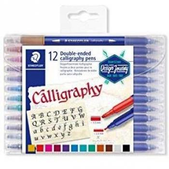 STAEDTLER Design Journey 3005 TB12, Rotuladores para lettering de doble punta, Caja con 12 marcadores de colores variados