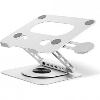 Soporte para portátil T'nB iClick ajustable 360° con concentrador USB-C 6 en 1 desmontable de aluminio