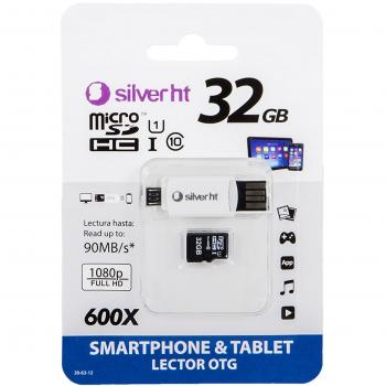 SilverHT Premium - Tarjeta de Memoria MicroSDHC DE 32 GB con Lector OTG