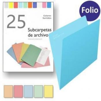 Subcarpetas de cartulina de colores surtidos, Folio Pack 25u