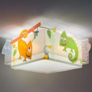 Plafón de techo infantil Dalber Happy Jungle Camaleón con diseño de animales, luz LED, acabado en colores vibrantes y material resistente