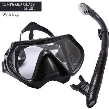 Bezzee-Dive Gafas de buceo – impermeable – silicona – visión clara – vista amplia – adultos - no se empaña – respirar fácil – cómodos – set snorkel seco con una bonita bolsa de viaje