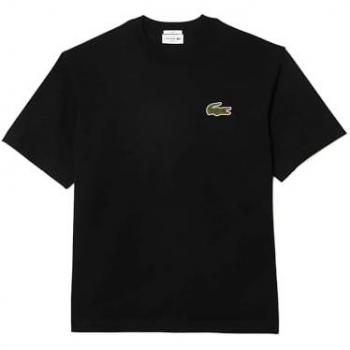 Lacoste - Camiseta unisex de punto Jersey de algodón, corte holgado, manga corta, color negro puro, talla S
