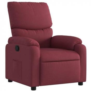 Sillón reclinable de tela rojo tinto con respaldo y reposabrazos, ideal para televisión y descanso en el hogar