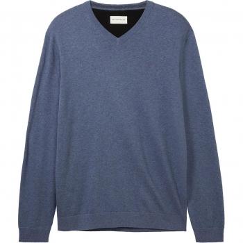 Jersey de Hombre Tom Tailor Basic V-Neck en Algodón Compacto Azul Índigo Vintage, Talla 3XL