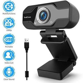 TedGem Web CAM, Webcam 1080p Camara Web, Webcam Full HD con Micrófono para Videollamadas, Webcam para Windows, Android, Linux