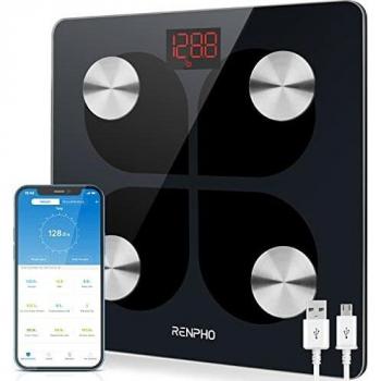 RENPHO Báscula de Grasa Corporal con Bluetooth - Báscula Elegante para Baño BMI Digital Escala, Analizador Recargable de Composición Corporal con USB y Aplicación