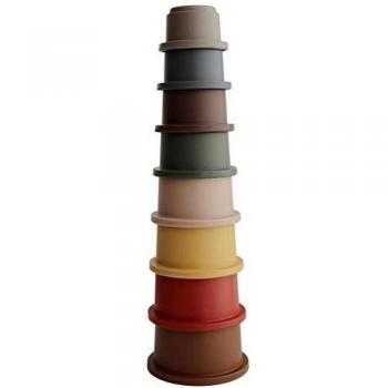 mushie Juguete de Vasos Apilables | Torre de Apilamiento con 8 Tazas | para Bebés y Niños | Fabricado en Dinamarca | Accesorio de Entrenamiento Seguro y Durable | sin BPA | Retro