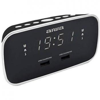 Aiwa CRU-19BK: Radio Reloj Despertador Color Negro, Digital, Doble USB Charge para Cargar Smartphones y Tablets