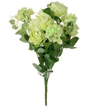 1x flores artificiales de Rose artificiales para la novia y esposa sin jarrón y cesta, 1Bunch de flores, verdor