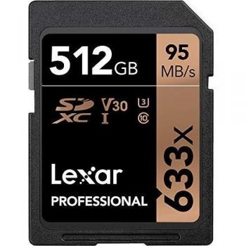 Lexar Profesional 633x Tarjeta SD 512GB, Tarjeta SDXC UHS-I, Hasta 95 MB/s de Lectura, para DSLR de gama media, Videocámara HD, Cámara 3D