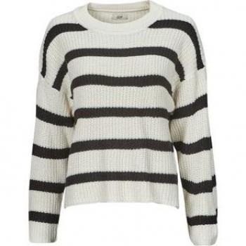 JDY Justy Chunky Knit Stripe Round Neck Jumper in Cream & Black - L