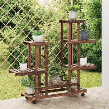 Soporte de flores con ruedas de madera maciza de abeto 95x25x101 cm Vidaxl Marrón