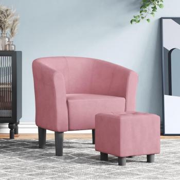 Sillón con taburete de terciopelo rosa vidaXL