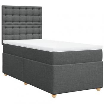 Cama box spring con colchón de muelles tela gris oscuro 90x200 cm