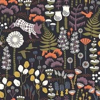 BorasTapeter Hanna Werning Wonderland 1452 – Papel pintado paisaje de fantasía Plantas Animales Multicolor sobre negro
