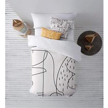 DECOLORES - Funda nórdica de algodón percal de 175 Hilos - Cama de 90 x 190/200 cm | Burdeos - Garabatos