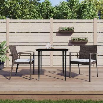 3-Piece Garden Dining Set with Cushions in Poly Rattan and Steel