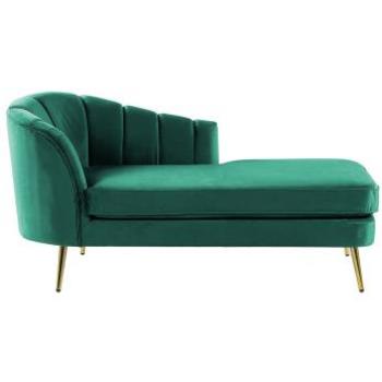 Chaise longue de terciopelo verde esmeralda dorado izquierdo con patas de metal glamour Allier