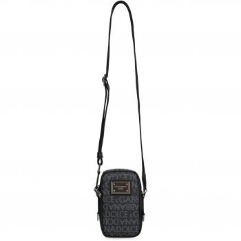 Dolce & Gabbana Men's Canvas Shoulder Bag in Grey | BM2041AJ705 Color 8B969, Monogrammed shoulder bag, Black unisex, Sizes: ONE SIZE