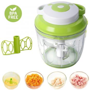 1L Picadora de Alimentos Manual Cortador de Verduras con 3 Cuchillas de Acero Inoxidable Licuadora Tirando para Picar Verduras Frutas Carne Cebolla Jengibre Ajo Ensalada