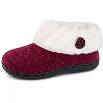 Wishcotton Zapatillas cómodas para mujer, de espuma viscoelástica, de Navidad, con parte trasera cerrada, para interiores y exteriores, suela de goma antideslizante, Rojo