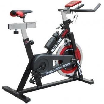 ECODE Bicicleta de Spinning Evolution Tour. Sillín y Tija Regulables, Rueda de Inercia de 21 Kg, Transmisión por Correa, Pantalla LCD, Resistencia Variable