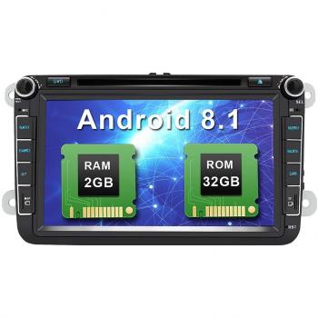 Android 8.1 Autoradio 8 Pulgadas 2 DIN Coche Estéreo con GPS Navegación con Bluetooth Control Volante para VW Soporte GPS, CD DVD, USB SD, FM Am RDS, WiFi, Apoyo Parking