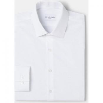 Calvin Klein Men's Slim Fit Plain White Poplin Dress Shirt