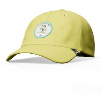 Gorra Hanukeii Leopard Yellow/Blue con diseño de leopardo en tonos amarillos y azules, ajuste ajustable, material ligero y transpirable, ideal para actividades al aire libre