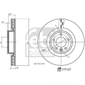 Disco de freno FEBI BILSTEIN 177127, frente, ventilado, 1 pieza