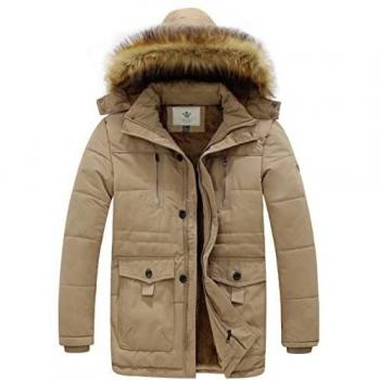 WenVen Chaqueta de Algodón de Invierno con Capucha para Hombre Caqui Medium