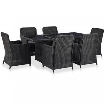 Set de comedor de jardín 7 piezas ratán sintético negro