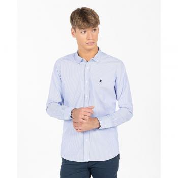 Camisa de rayas anchas para hombre en popelín azul Capri