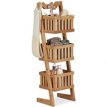 Estantería de baño de bambú, 3 estantes, organizador multiusos, impermeable y decorativo - Relaxdays