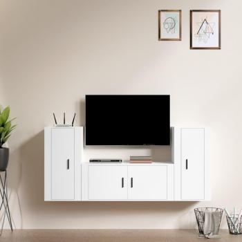 Set de muebles de TV 3 piezas madera contrachapada blanco vidaXL