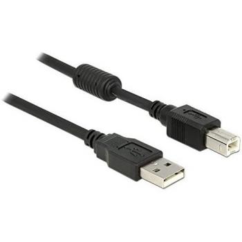 Cable USB 2.0 de 1 m, conector A macho a conector B macho, color negro con núcleo de ferrita