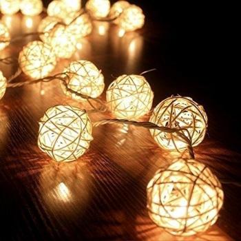 Eng 3 m Tormenta Cremeweiß 20 pelota de ratán cadena de luces String Lights - Ideal para Bodas, Navidad, fiesta, decoración de hogar cream white