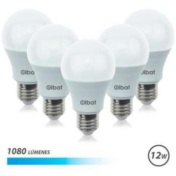 Elbat Pack 5 Bombillas LED - Potencia 12W - Lúmenes 1080lm - Temperatura de Color 6500K Luz Fría - Casquillo E27 - Ángulo de Haz 220°