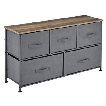 Cómoda Pro.tec con 5 cajones de metal y MDF, 55 x 100 x 29 cm, color gris y efecto madera