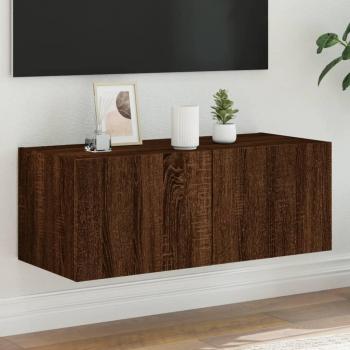 Mueble de TV de pared con luces LED marrón roble 80x35x31 cm, Mueble de salón, Mueble TV, Mesa de TV