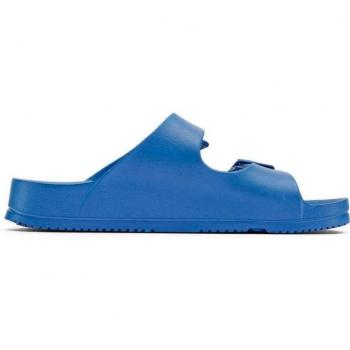 Duuo - Sandalias abiertas de mujer monocolor con doble hebillas al tono, Eva Flat Azul